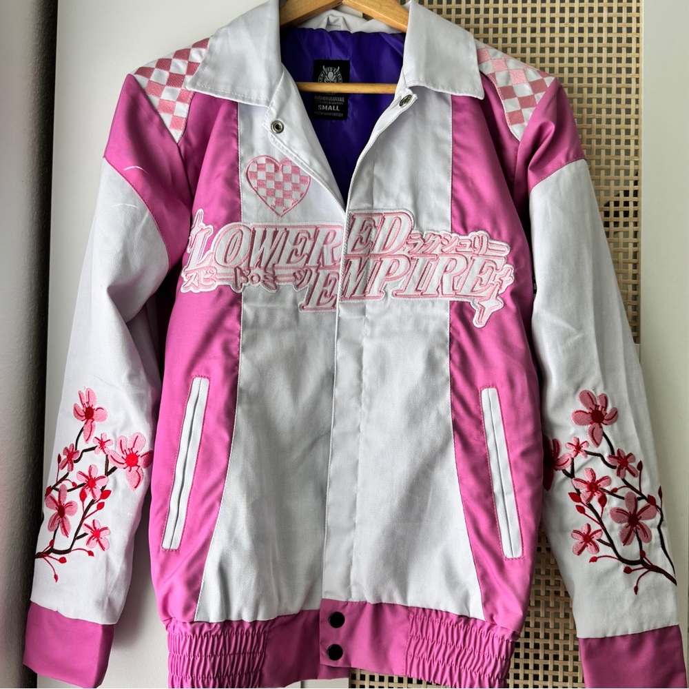 Lowered Empire White And Pink Embroidered Sakura Cherry Blossom JDM Race Jacket